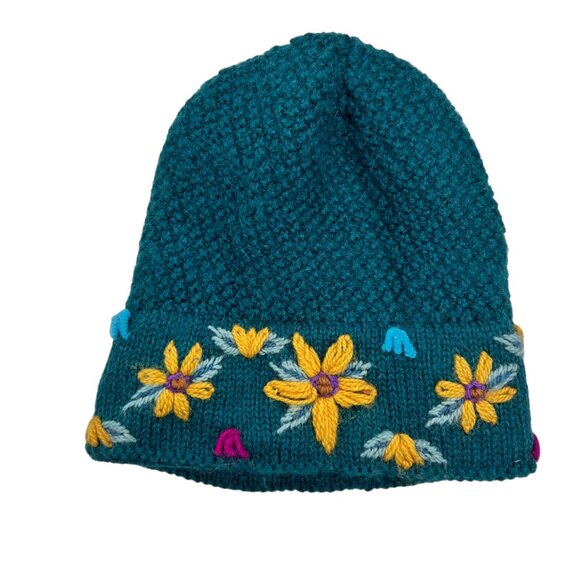 Andes Gifts Accessories - Andes Gifts 95% Alpaca Knit Floral Outdoor Beanie Size OS